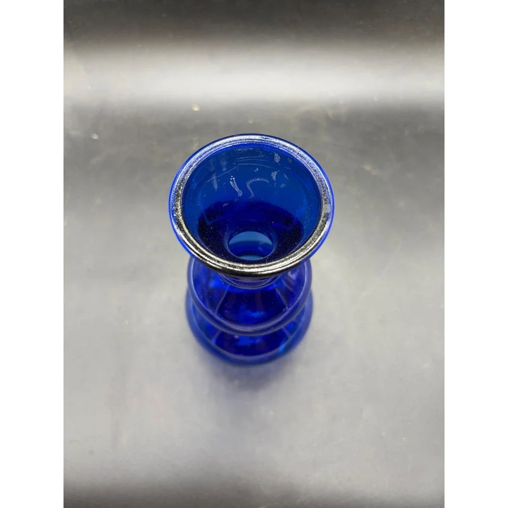 Vintage Cobalt Blue Glass Bud Vase Double Bulb Gourd‎ Shape Mid Century Modern